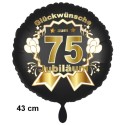 Luftballon aus Folie zum 75. Jubiläum, Satin de Luxe, schwarz, 43 cm, inklusive Helium-Ballongas