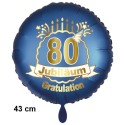 Luftballon aus Folie zum 80. Jubiläum, Satin de Luxe, blau, 43 cm, inklusive Helium-Ballongas