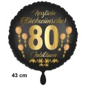 Luftballon aus Folie zum 80. Jubiläum, Satin de Luxe, schwarz, 43 cm, inklusive Helium-Ballongas