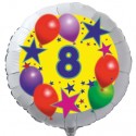 Luftballon aus Folie mit Helium, 8. Geburtstag, Sterne und Luftballons