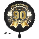 Luftballon aus Folie zum 90. Jubiläum, Satin de Luxe, schwarz, 43 cm, inklusive Helium-Ballongas