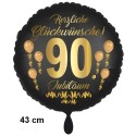 Luftballon aus Folie zum 90. Jubiläum, Satin de Luxe, schwarz, 43 cm, inklusive Helium-Ballongas
