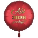 Abi 2026 geschafft! Roter Rund-Luftballon, Satin de Luxe, 70 cm, mit Helium-Ballongas