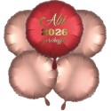 Abitur 2026 geschafft! Helium-Luftballons-Bouquet, Satin de Luxe, rot und roségold