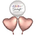 Abitur Geschafft! Herzlichen Glückwunsch! Helium-Luftballons-Bouquet, Satin de Luxe, weiß und roségold