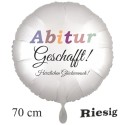 Abitur Geschafft! Herzlichen Glückwunsch! Rund-Luftballon, Satin de Luxe, weiß, 70 cm