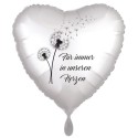 Für immer in unseren Herzen. Pusteblume. Herzluftballon aus Folie, satinweiß, 45 cm, inklusive Helium-Ballongas