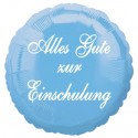 Alles Gute zur Einschulung. Hellblauer, runder Luftballon zum Schulanfang, inklusive Helium-Ballongas