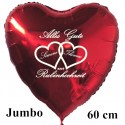 Alles Gute zur Rubinhochzeit, personalisierter roter 60 cm großer, herzförmiger Luftballon, inklusive Helium