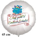 Auf geht's! Endlich Schule Schule! Satinweißer runder Luftballon ohne Helium-Ballongas