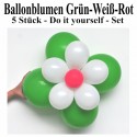 Ballonblumen-Set  Blumen aus Luftballons, Grün-Weiß-Rot, 5 Stück