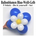 Ballonblumen-Set  Blumen aus Luftballons, Blau-Weiß-Gelb, 5 Stück