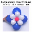 Ballonblumen-Set  Blumen aus Luftballons, Blau-Weiß-Rot, 5 Stück
