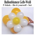 Ballonblumen-Set  Blumen aus Luftballons, Gelb-Weiß, 5 Stück