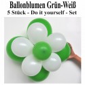 Ballonblumen-Set  Blumen aus Luftballons, Grün-Weiß, 5 Stück