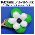 Ballonblumen-Set  Blumen aus Luftballons, Grün-Weiß-Schwarz, 5 Stück