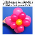 Ballonblumen-Set  Blumen aus Luftballons, Rosa-Rot-Gelb, 5 Stück
