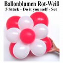 Ballonblumen-Set  Blumen aus Luftballons, Rot-Weiß, 5 Stück