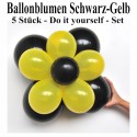 Ballonblumen-Set  Blumen aus Luftballons, Schwarz-Gelb, 5 Stück