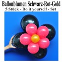 Ballonblumen-Set  Blumen aus Luftballons, Schwarz-Rot-Gold, 5 Stück