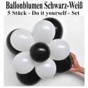 Ballonblumen-Set  Blumen aus Luftballons, Schwarz-Weiß, 5 Stück