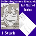 Ballonflugkarte Hochzeit, Just Married-Hochzeitstauben, 1 Stück