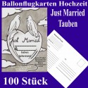 Ballonflugkarten Hochzeit, Just Married-Hochzeitstauben, 100 Stück