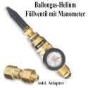 Ballongas Auffüllventil für Luftballons und Folienballons mit Manometer, inkl. Adapter