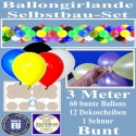 Ballongirlande aus bunten Luftballons, 3 Meter, Selbstbau-Set mit Dekoscheiben