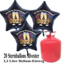 Silvester Dekoration, 20 Luftballons, schwarze Sterne, 2027, Frohes Neues Jahr, mit 2,2 L Helium-Einweg