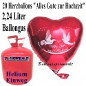 Helium- Einwegbehälter mit 20 Herzballons Alles Gute zur Hochzeit