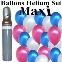 Maxi-Set Frankreich, 100 Luftballons Metallic, Frankreich-Farben, Blau-Weiß-Rot mit 10 Liter Helium-Mehrwegflasche