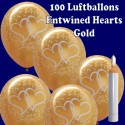 Ballons Helium Set Maxi, 100 goldene Luftballons mit verschlungenen Herzen zur Hochzeit