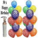 Geburtstags-Midi-Set 1, 50 Geburtstagsluftballons, 3,5 Liter Helium