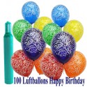 Maxi-Set 5, 100 Luftballons mit Helium Happy Birthday, Geburtstag