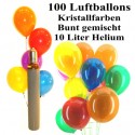 Maxi-Set 3, 100 bunte Luftballons Kristall mit Helium (gemischt)