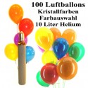 Maxi-Set 3A, 100 bunte Luftballons Kristall mit Helium (Farbauswahl)