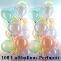 Maxi-Set 11, 100 Luftballons Perlmutt, mit Helium, Farbauswahl