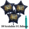 Maxi-Set Silvester, 2022 - Feuerwerk, 100 Sternballons aus Folie (Schwarz) mit Helium
