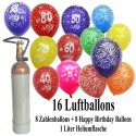 Geburtstags-Mini-Set 4, 8 Luftballons Geburtstag, 8 Zahlenballons, 1 Liter Helium