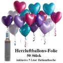 Maxi-Set 4, 50 Herzballons aus Folie (Farbauswahl) mit Helium