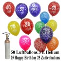 Geburtstags-Midi-Set 4, 25 Luftballons Geburtstag, 25 Zahlenballons, 3,5 Liter Helium