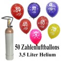 Geburtstags-Midi-Set 5, 50 Zahlenluftballons, Jubiläumszahlen, 3,5 Liter Helium