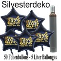 Midi-Set Silvester, 2024 - Happy New Year, 50 Sternballons aus Folie (Schwarz) mit Helium
