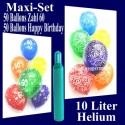 Maxi-Set 50 Luftballons Happy Birthday, Geburtstag, 50 Luftballons Zahlen 60 mit Helium