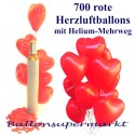 Hochzeit Mega-Set 1, 700 rote Herzluftballons mit Heliumflasche