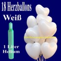 Mini-Set 1B, 18 weiße Herzluftballons mit Helium / inkl. Rückporto