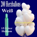 Super-Maxi-Set 1W, 200 weiße Herzluftballons mit Helium