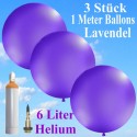 3 Stück 1 Meter große Rundballons in Lavendel-Pastell aus Latex mit Heliumflasche und Zubehör