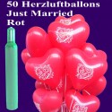 Midi-Set-Hochzeit, 50 rote Just Married Herzluftballons mit Helium